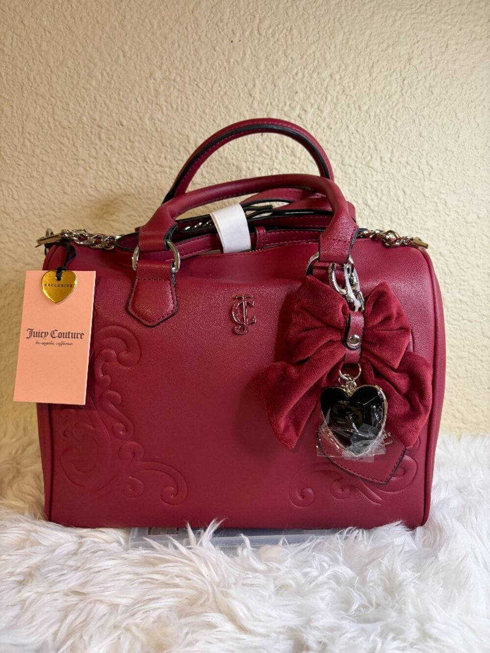 Juicy Couture Halloween Sew Fa-Boo-Lous Cranberry Satchel Bow Bag NWT